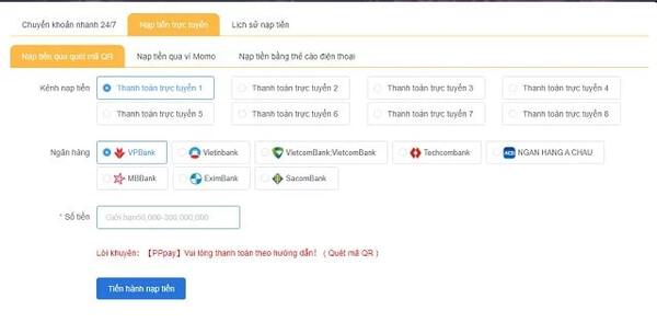 Nạp tiền QH88 qua phương thức chuyển khoản ngân hàng